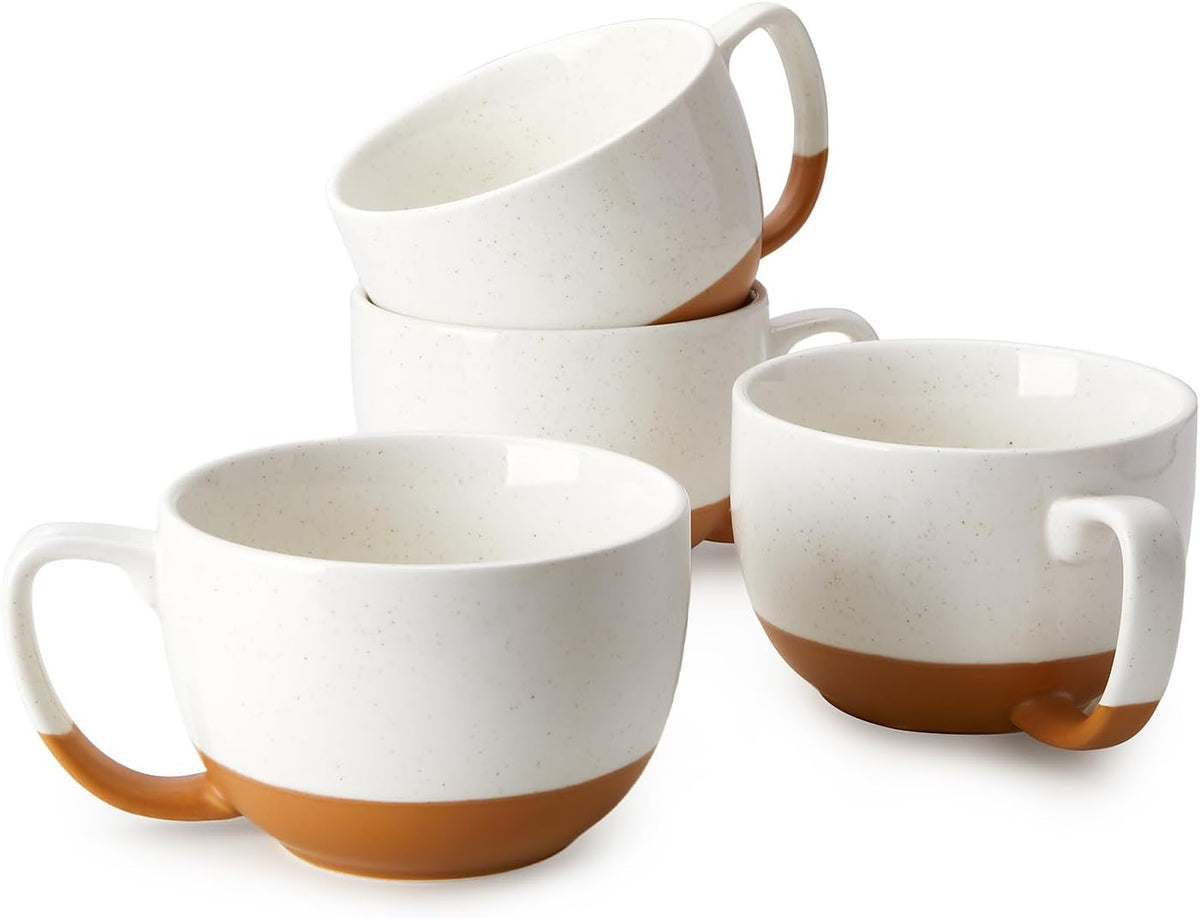 Teocera Beige Coffee Mugs Set of 4, 16 oz Ceramic Coffee Mug, Large Mug Set with Handle for Cold or Hot Drinks like Cocoa, Latte, Milk, Cereal