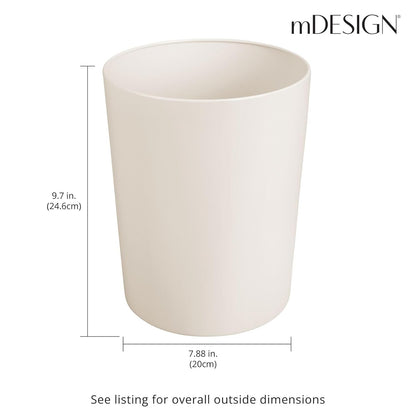 mDesign Round Metal Small 1.7 Gallon Recycle Trash Can Wastebasket, Garbage Container Bin for Bathrooms, Kitchen, Bedroom, Home Office - Durable Stainless Steel - Mirri Collection - Cream/Beige