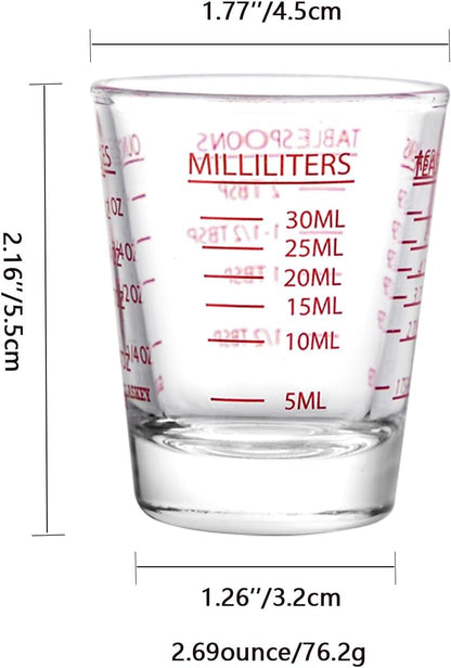 2 Pack Shot Glasses Measuring Cup,Espresso Shot Glass with 4 Kind of Scale (OZ/ML/TSP/TBSP),Dishwasher Safe,Perfect for Coffee