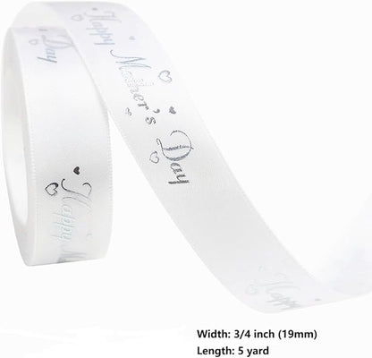 Mother’s Day Ribbon Set – 4 Rolls Satin Gift Ribbons with Gold Foil Letters – 5 Yards Each, 19mm – Happy Mother's Day – Gift Wrap, Crafting, DIY Decoration (4)