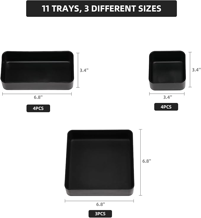 11-Piece Stackable Drawer Organizer Set, Multi-size Desk Drawer Organizer Trays Vanity Storage Bins for Storing Makeup, Stationery, Utensils in Bathroom Dresser, Office and Kitchen