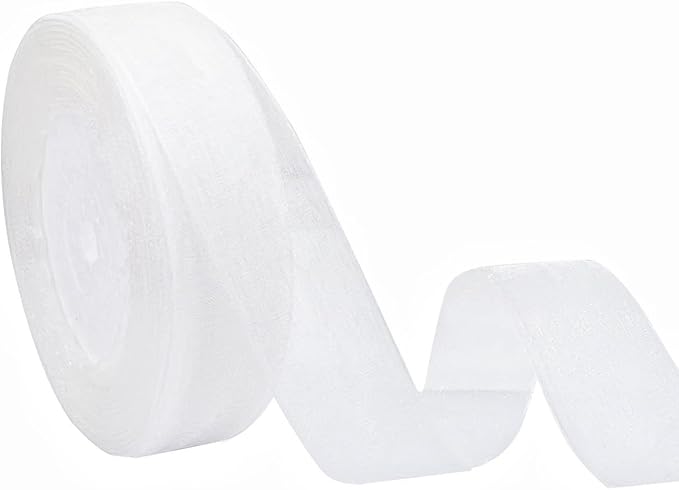 1 Inch 50 Yards Sheer Organza Ribbon Chiffon Ribbon for Gift Wrapping Wedding Bouquet Crafts (White)