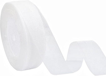 1 Inch 50 Yards Sheer Organza Ribbon Chiffon Ribbon for Gift Wrapping Wedding Bouquet Crafts (White)