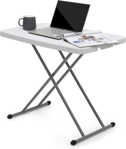 MoNiBloom TV Tray Folding Table 30" Height Adjustable, Portable Indoor/Outdoor Picnic Partiestable and Laptop Square White Small Table with X Legs