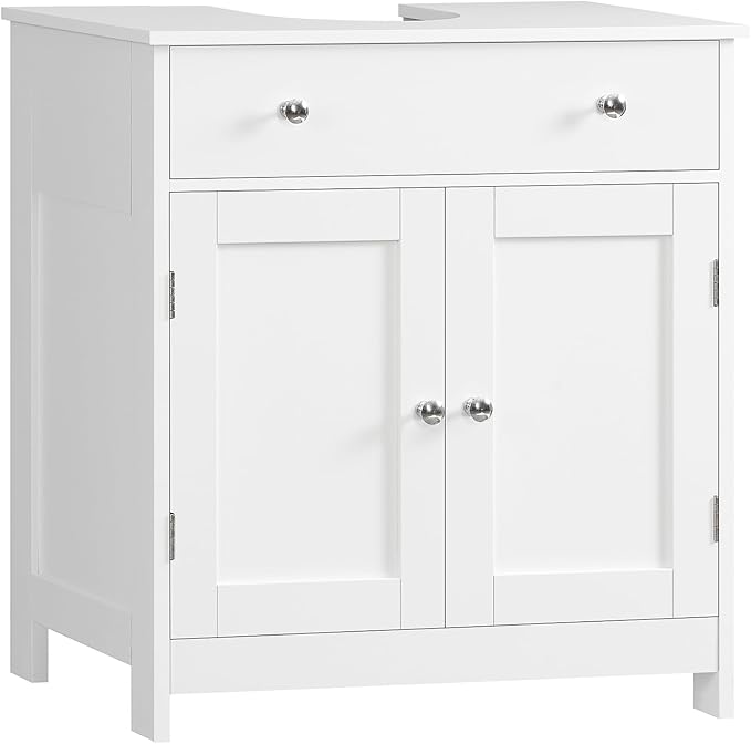 TEENFON Pedestal Sink Storage Cabinet with 2 Doors and Drawer, Bathroom Sink Cabinet, Under Sink Storage with U-Shape Cut-Out, White