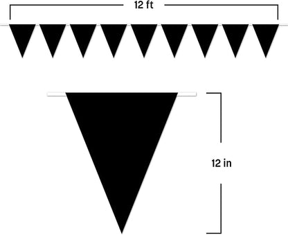 Beistle Black Indoor/Outdoor Pennant Banner, Sports Party and Birthday Wall Decoration, 11-Inch by 12-Feet
