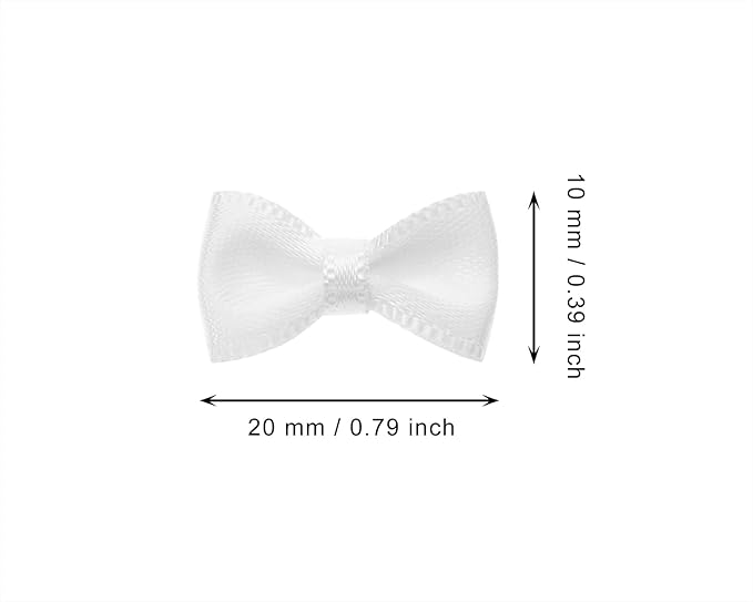 Tupalizy Mini Satin Ribbon Bows Small Craft Sewing Fabric Bows for Christmas Decoration Bow Ties Scrapbook Gift Bags Boxes Greeting Invitation Cards Wedding Party Favor, 20x10mm, 50PCS (White)