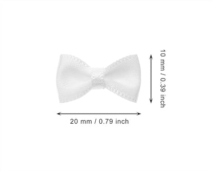 Tupalizy Mini Satin Ribbon Bows Small Craft Sewing Fabric Bows for Christmas Decoration Bow Ties Scrapbook Gift Bags Boxes Greeting Invitation Cards Wedding Party Favor, 20x10mm, 50PCS (White)
