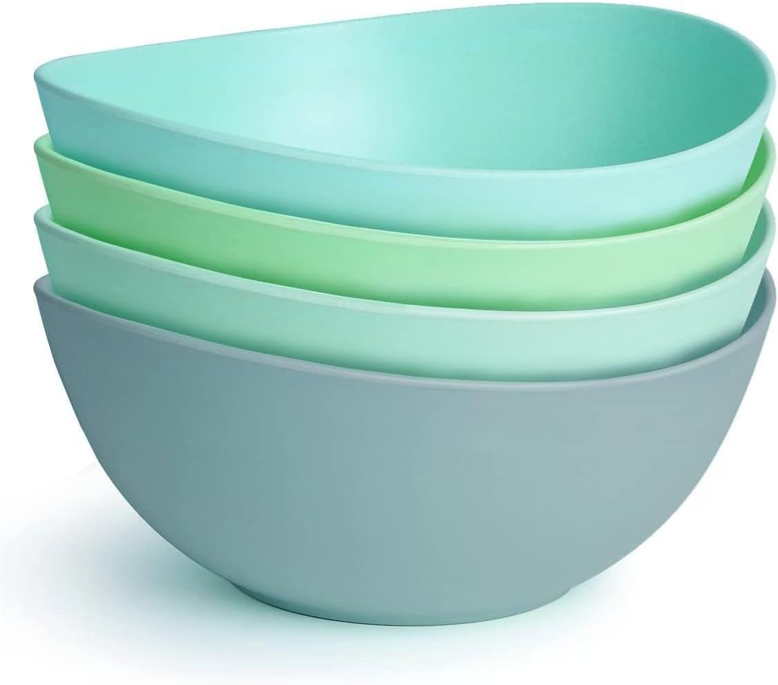 9.6'' Serving Bowls, Bamboo Fiber Salad Bowls Set of 4, 2.6Qt/84 Ounce, Large Bowls for Kitchen,Curvy Shape Big Deep Bowl for Salad,Vegetable,Fruit