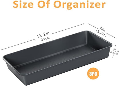 3PCS Large Plastic Drawer Organizer, 12" X 6" Desk Drawer Organizer and Storage Trays, Large-size Storage Bins, Organization and Storage Container for Makeup Vanity, Kitchen Utensil, Office, Bathroom