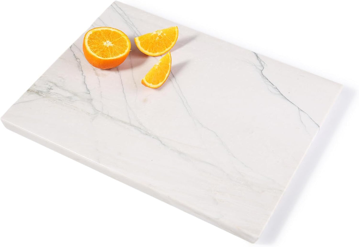 Koville Marble Pastry Board Cutting Boards for Kitchen Counter, 16" x 12" Natural White Marble Cutting Board Cheese Board, Stone Charcuterie Slab