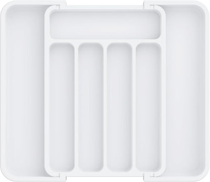 Aujen Silverware Organizer - Expandable Kitchen Drawer Organizer, Adjustable Utensil Organizer, Cutlery Tray for Forks, Knives, Multipurpose Kitchen Organizers and Storage Solution, White, Medium