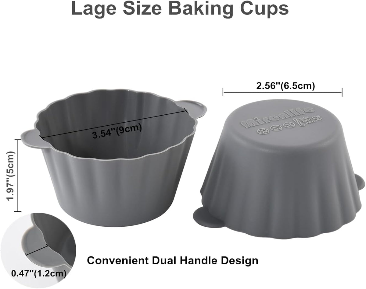 12 Pack Reusable Non-stick Large Silicone Baking Cups, 3.54 Inch Jumbo Silicone Cupcake Liners, Cake Molds with Handles, Large Muffin cups