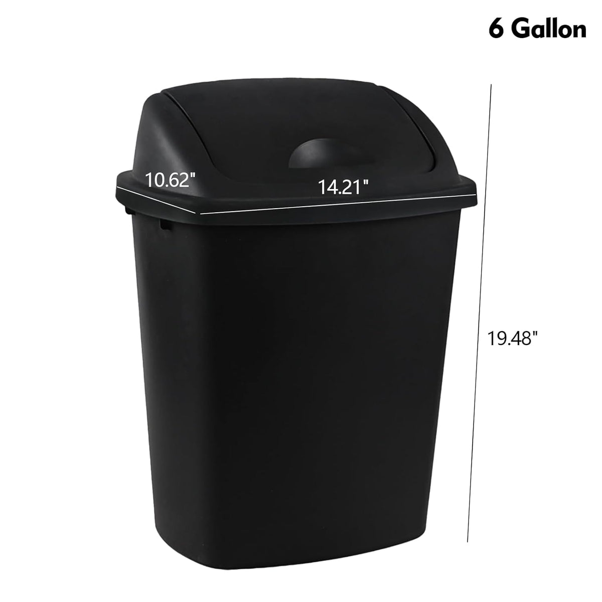 6 Gallon Plastic Garbage Cans with Swing Lid, 4-Pack Swing Lid Trash Bins, Black