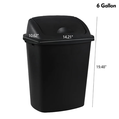 6 Gallon Plastic Garbage Cans with Swing Lid, 4-Pack Swing Lid Trash Bins, Black