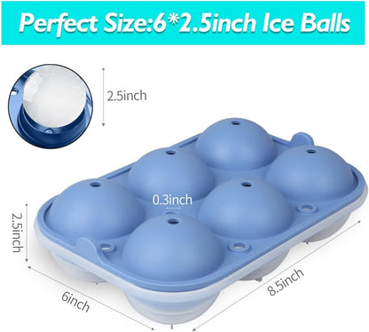 Ice Ball Maker, TINANA Reusable 2.5 Inch Ice Cube Trays, Easy Release Silicone Round Ice Sphere Tray with Lids & Funnel for Whiskey, Cocktails & Bourbon