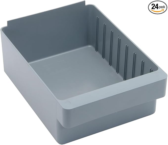 Quantum Storage Systems QED701GY Super Tuff Euro Heavy Duty Parts Organizer Gray Bins 12" L x 9" W x 5" H 24 Pack