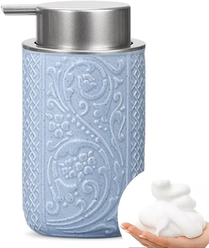 Ceramic Bathroom Foam Soap Dispenser with Silver Pump, Refillable Lotion Dispenser, Blue