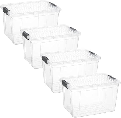 Superio Storage Bins with Lids, Clear Plastic Containers for Organizing, Stackable Totes, BPA Free, Odor Free, Organizer Boxes for Home, and Dorm (4 Pack, 14.7 Qt)