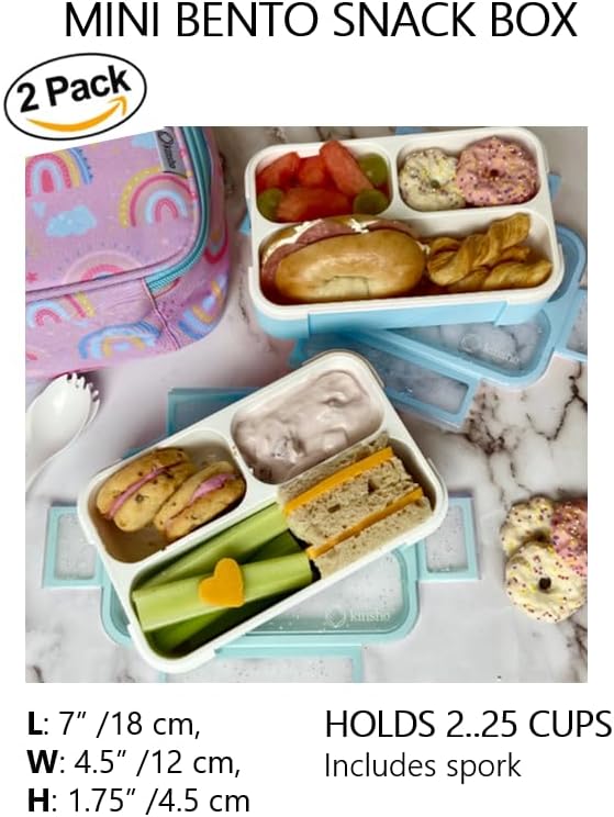 kinsho Glitter Bento Snack Containers with Lids, Mini Bento-box Lunch-Box for Toddler Daycare and Small Kids, Travel Meal Container