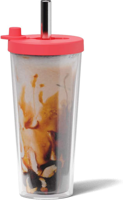 Dodoko Reusable Boba Cup and Straw Boba Tea Cup Bubble Tea Cup Reusable Iced Coffee Cup Cold Coffee Cup Smoothie Cup with Lid and Straw Smoothie Cup to go Smoothie Tumbler 17 oz - Hot Pink