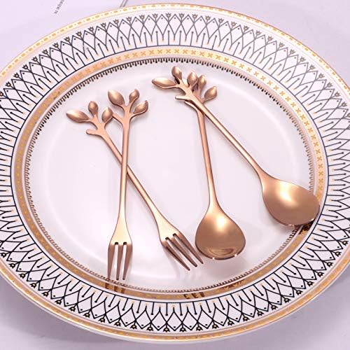 AnSaw Elegant Rose Gold Leaf Coffee Spoons - 10-Piece, 4.7" Mini Stainless Steel Espresso & Dessert Tea Spoons, Perfect for Demitasse & Small Servings