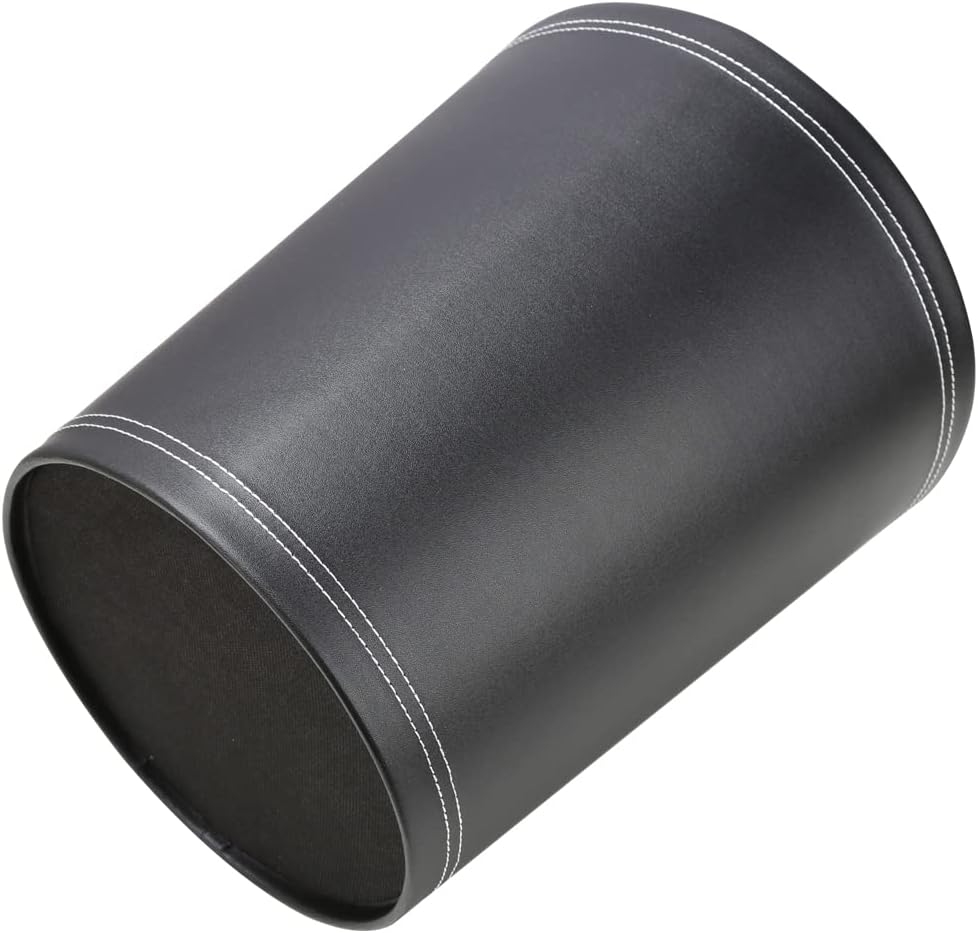 KINGFOM Classic Pu Leather Trash Can Wastebasket, Small Garbage Container Can for Bathrooms, Powder Rooms, Kitchens, Home, Office and and High Class Hotel Round Black