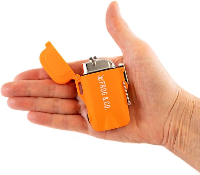 and Survival Frog Tough Tesla Lighter 2.0 – Waterproof, Windproof, Flameless Top-Facing Dual Arc Plasma USB Rechargeable Electric w/Built-in Flashlight and Emergency Whistle.