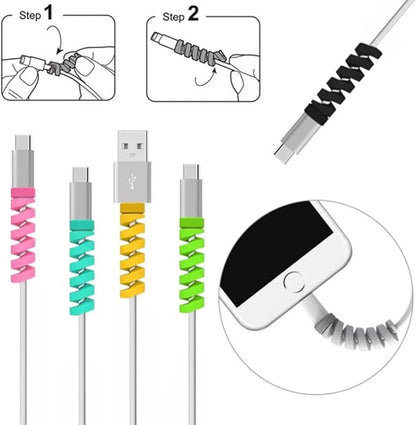 VizGiz 12 Pack Charging Cable Protector Cable Management Organizer Protective Spiral Tube Wire Protectors Cord Sleeve Line Saver for Apple iPhone iPod iPad MacBook Tablet iWatch Android Charger Phone