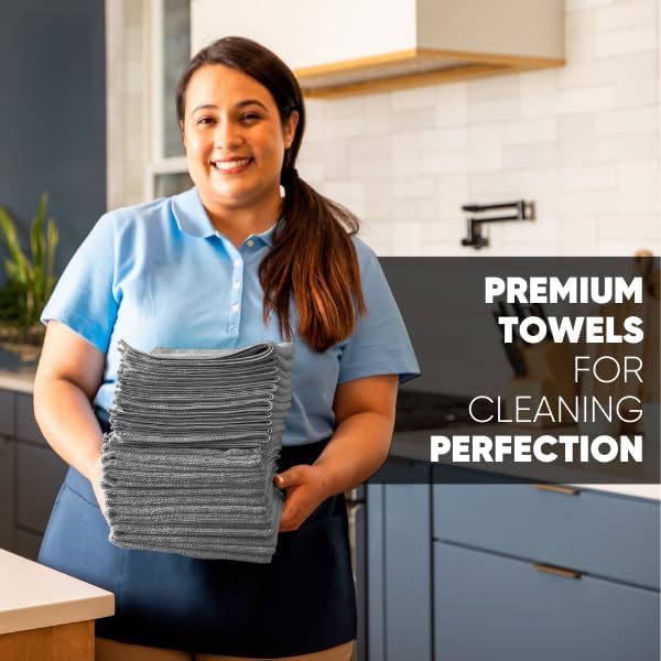 MW Pro Microfiber Cleaning Cloths (12 Pack), Size 16" x 16", All Purpose Microfiber Towels - Clean, Dust, Polish, Scrub, Absorbent (Gray)