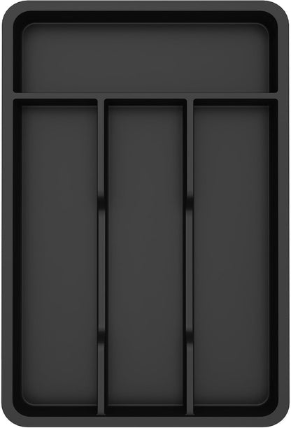 Lifewit Silverware Tray, Cutlery Drawer Organizer Storage for Kitchen, Plastic Flatware Utensil Holder Divider for Spoons Forks Knives Tableware, 4 Compartment, Black