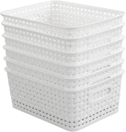 6-Pack White Plastic Small Storage Baskets, 10" x 7.7" x 4"
