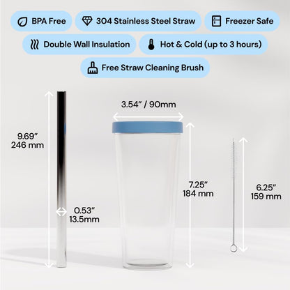 Dodoko Reusable Boba/Bubble Tea Cup - 17 oz with Lid & Straw; Cold Coffee/Smoothie Cup to Go - Breeze Blue