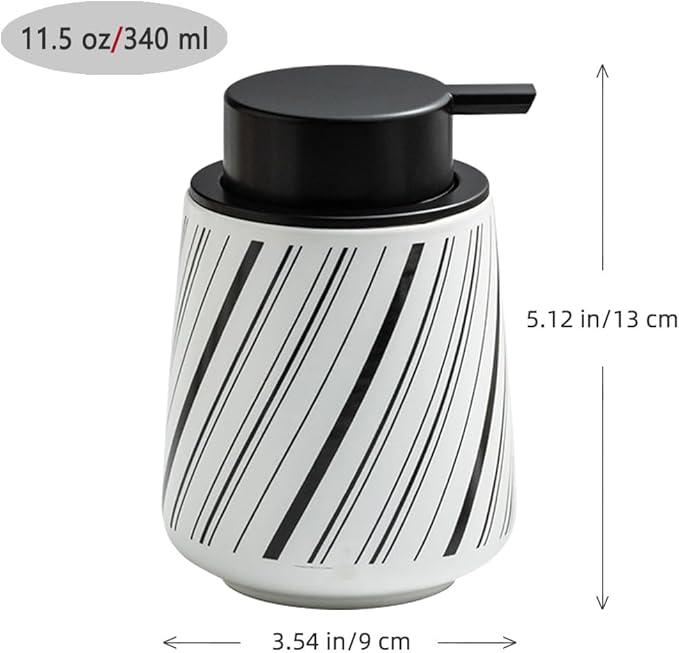 Ceramic Foam Hand Soap Dispenser, Simple Striped Design of Multi-Color(Black)