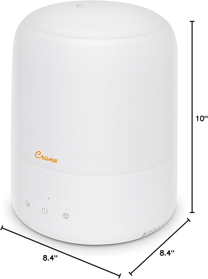 Crane Top Fill Mini Humidifier for Bedroom and Nursery 3-In-1 Essential Oil Diffuser Sleep Light 0.5 Gallon Baby Humidifier