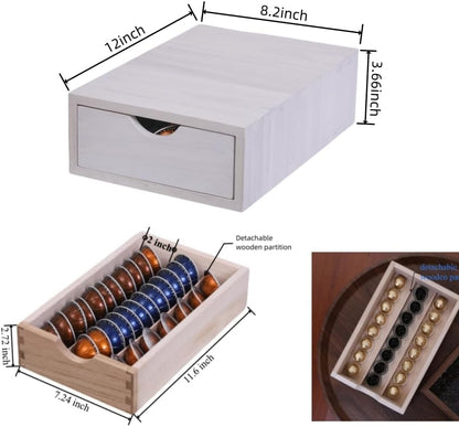 Wood Storage Drawers Organizer for Coffee Pod Holder- Kitchen Counter K Cup Drawer for Coffee Maker Stand Pod Capsule Storage Organization Coffee