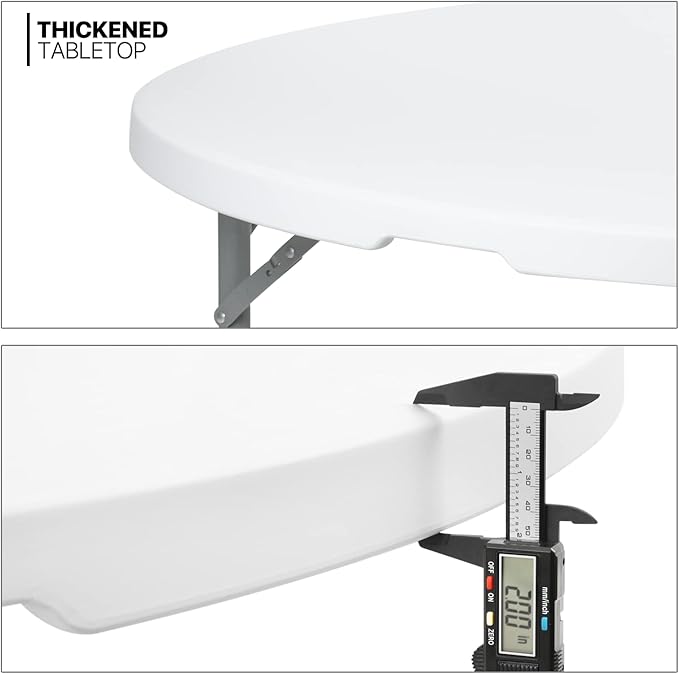 MoNiBloom 4Ft Round Folding Table, Indoor Outdoor Plastic Dining Card Table with Handle and Lock for Picnic Party Banquet Wedding, White