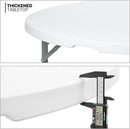 MoNiBloom 4Ft Round Folding Table, Indoor Outdoor Plastic Dining Card Table with Handle and Lock for Picnic Party Banquet Wedding, White