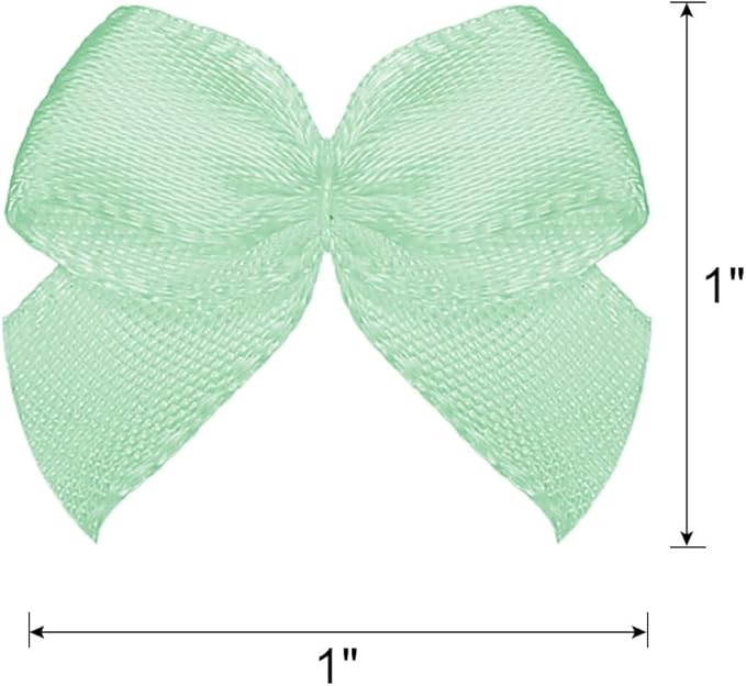 MECCANIXITY 50Pcs Mini Ribbon Bow 1" Mini Fabric Satin Ribbon Flower Bows for Craft DIY Sewing Wedding Birthday Party Green