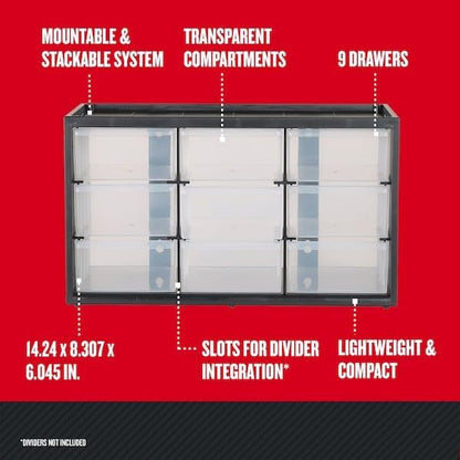 CRAFTSMAN Plastic Storage Organizer Bin System, 9 Compartment, Modular, Home Office (‎CMST40709)