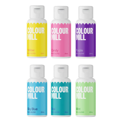 Colour Mill Pool-Party Pack Oil-Based Food Coloring, 20 Milliliters Each of 6 Colors: Candy, Mint, Purple, Sky Blue