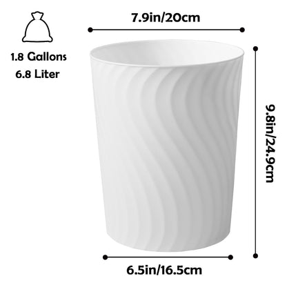 YGJT Small Trash Can, 6 Pack 1.8 Gallons Bathroom Trash Can, Slim Waste Basket, Round Garbage Can, Plastic Trash Bin for Kitchen, Dorm, Bedroom, Office, Living Room, Study, Compact Spaces(White)