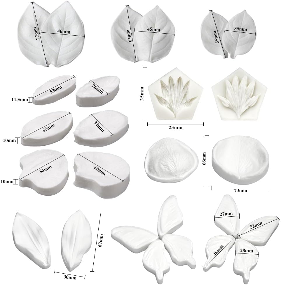 AK ART Kitchenware Silicone Veiner Stainless Steel Fondant Cutter Set for Gum Paste Flower Leaf Sugar Craft Tools Cake Decorating Supplies Silicone