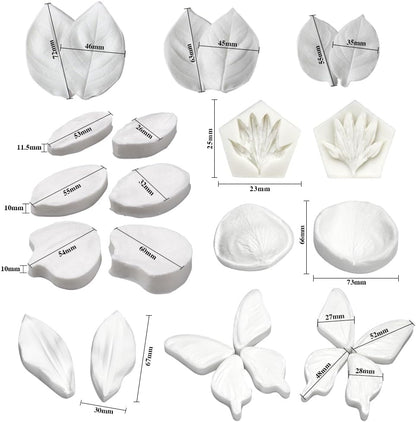 AK ART Kitchenware Silicone Veiner Stainless Steel Fondant Cutter Set for Gum Paste Flower Leaf Sugar Craft Tools Cake Decorating Supplies Silicone