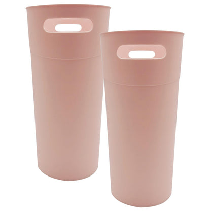 Small Trash Can Plastic Bathroom Wastebasket 3.2 Gallon Slim Garbage Container Bin with Handle for Home Kitchen Bathroom Bedroom Office, 2 Pack, Pink