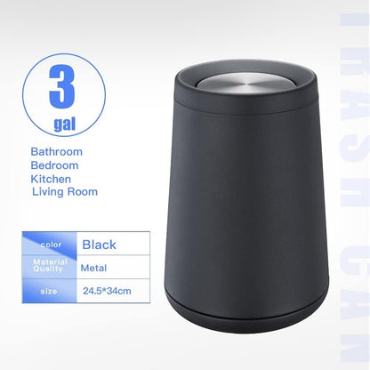 Household Swing Black Bathroom Trash Can，Brushed Stainless Steel，10 L/3 Gallen，Garbage Can with Flipping Lid， for Indoor or Commercial Use, Kitchen,Modern，Living Room,Bedroom