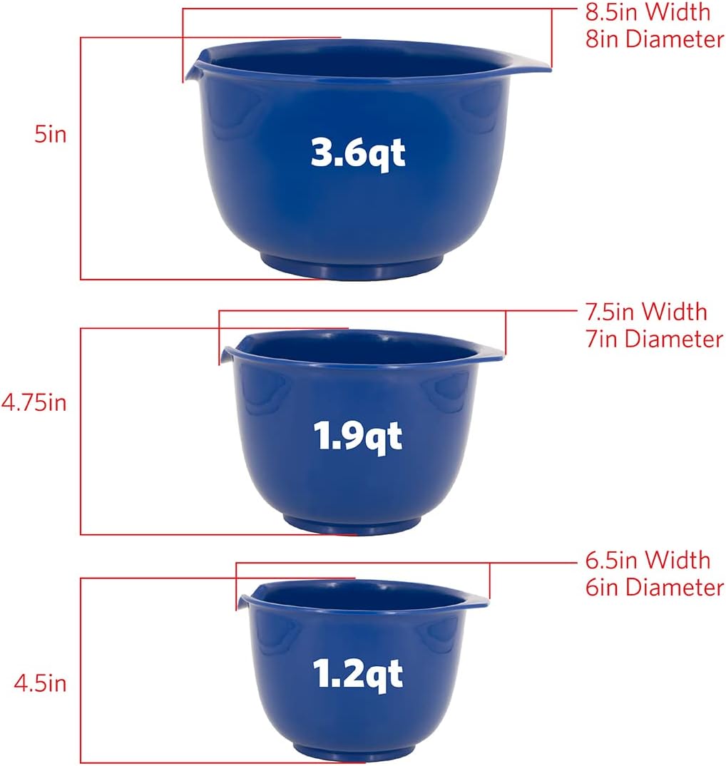 Glad Mixing Bowls with Pour Spout, Set of 3 Nesting Design Saves Space Non-Slip, BPA Free