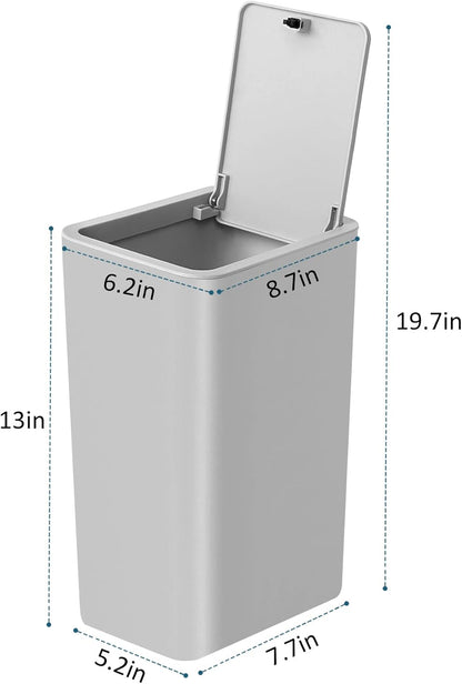 TIPGO Bathroom Trash Can with Lid, 10 Liter/ 2.6 Gallon Slim Garbage Can, Small Trash Bin Waste Basket with Pop-Up Lid for Kitchen, Bedroom, Living Room, Office (Grey)
