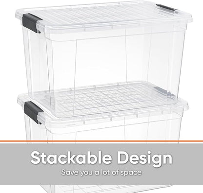 Superio Storage Bins with Lids, Clear Plastic Containers for Organizing, Stackable Totes, BPA Free, Odor Free, Organizer Boxes for Home, and Dorm (4 Pack, 14.7 Qt)