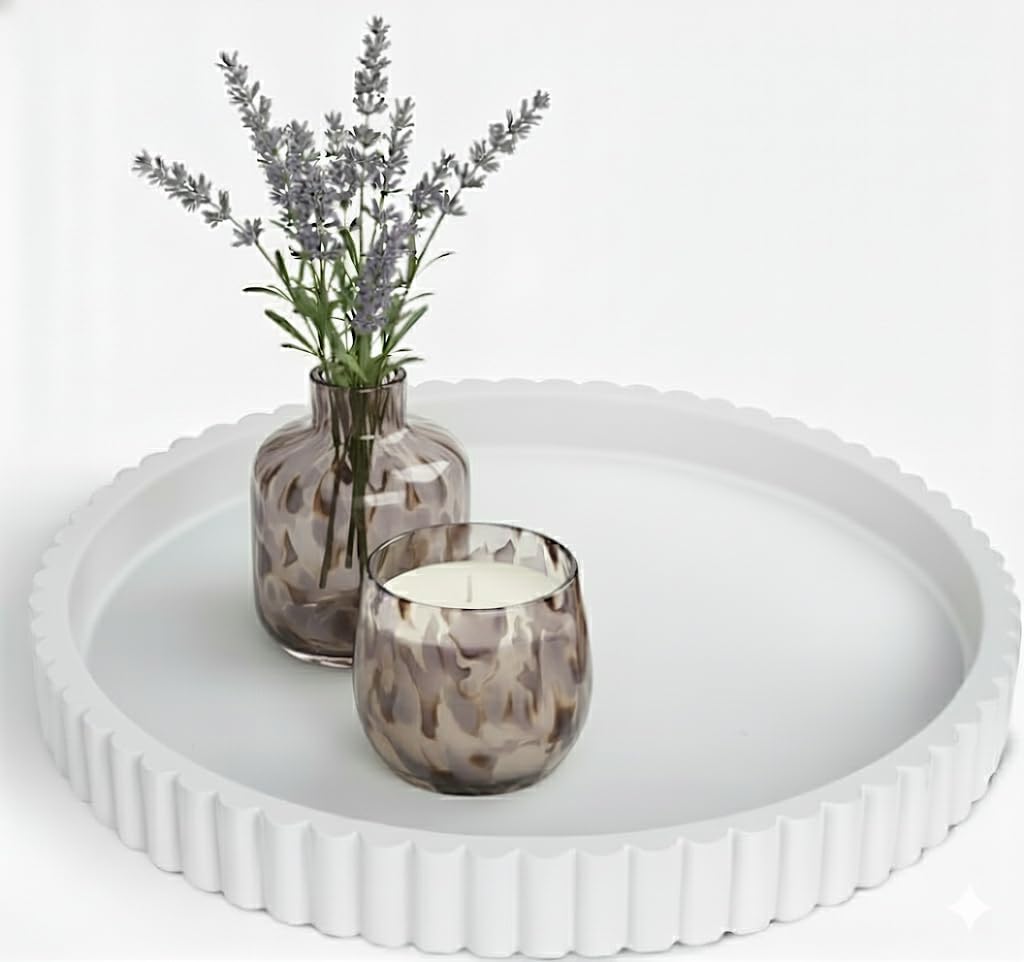 13-Inch Round Coffee Table Tray - Concrete bandejas decorativas Round White Decorative Tray for Coffee Table Decor